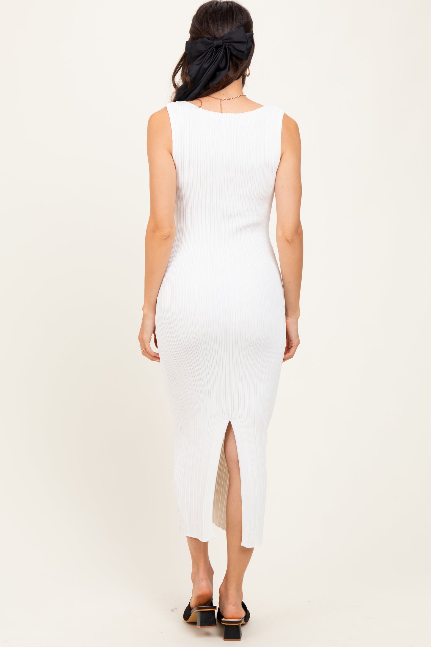 White Sleeveless Ribbed Maxi Dress
