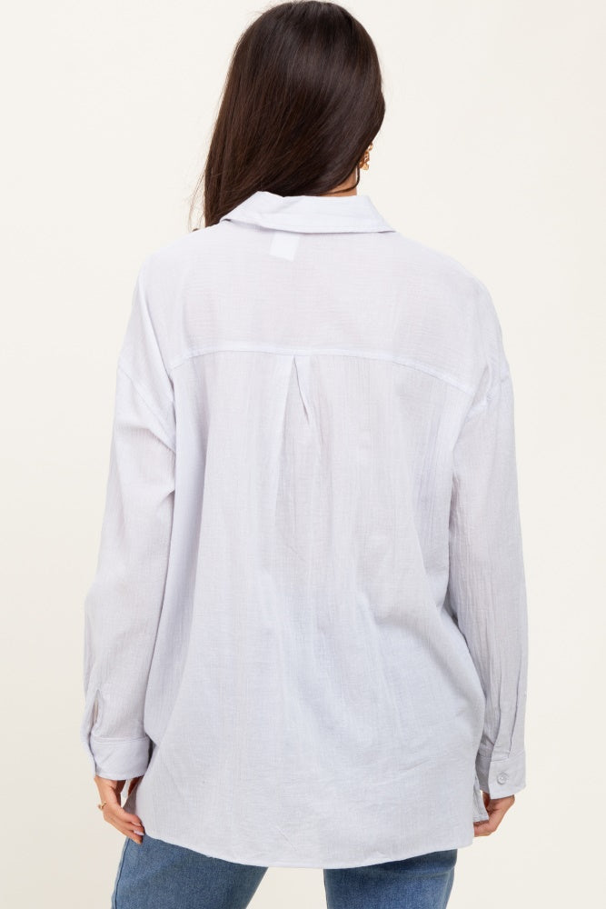 Light Grey Cotton Gauze Oversized Button Down Shirt