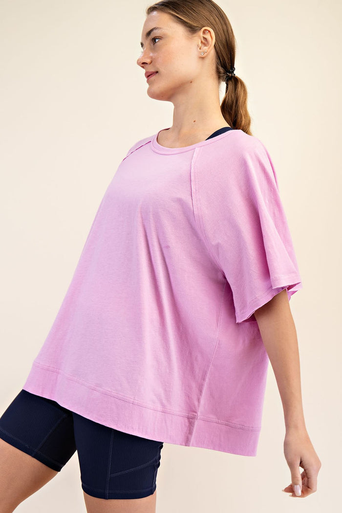 Mauve Oversized Raw Hem Short Sleeve Tee