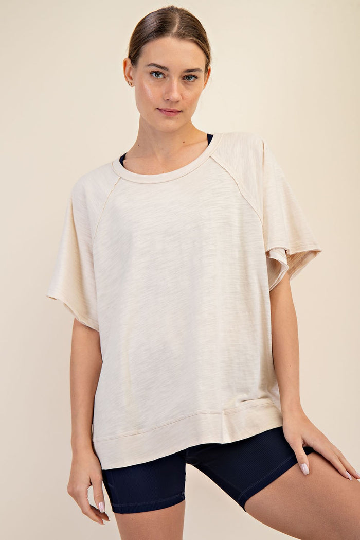 Beige Oversized Raw Hem Short Sleeve Maternity Tee