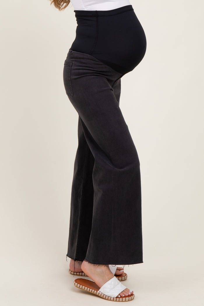 Black Raw Hem Wide Leg Maternity Jeans