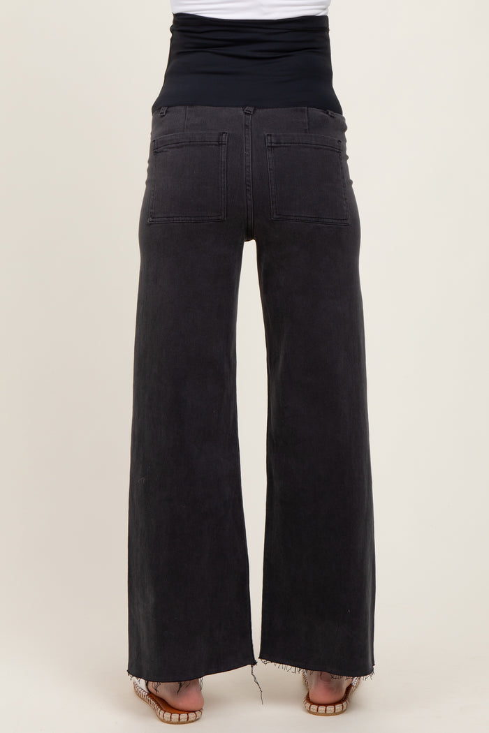 Black Raw Hem Wide Leg Maternity Jeans