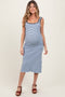 Light Blue Striped Knit Square Neck Maternity Midi Dress