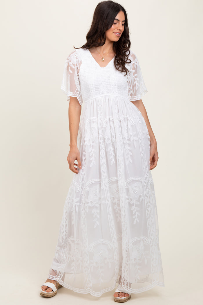 White Smocked Top Lace Maxi Dress