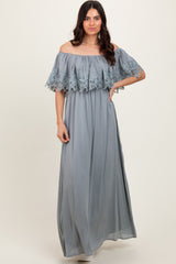 Sage Lace Off Shoulder Maxi Dress