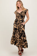 Black Mocha Smocked Top Maternity Midi Dress