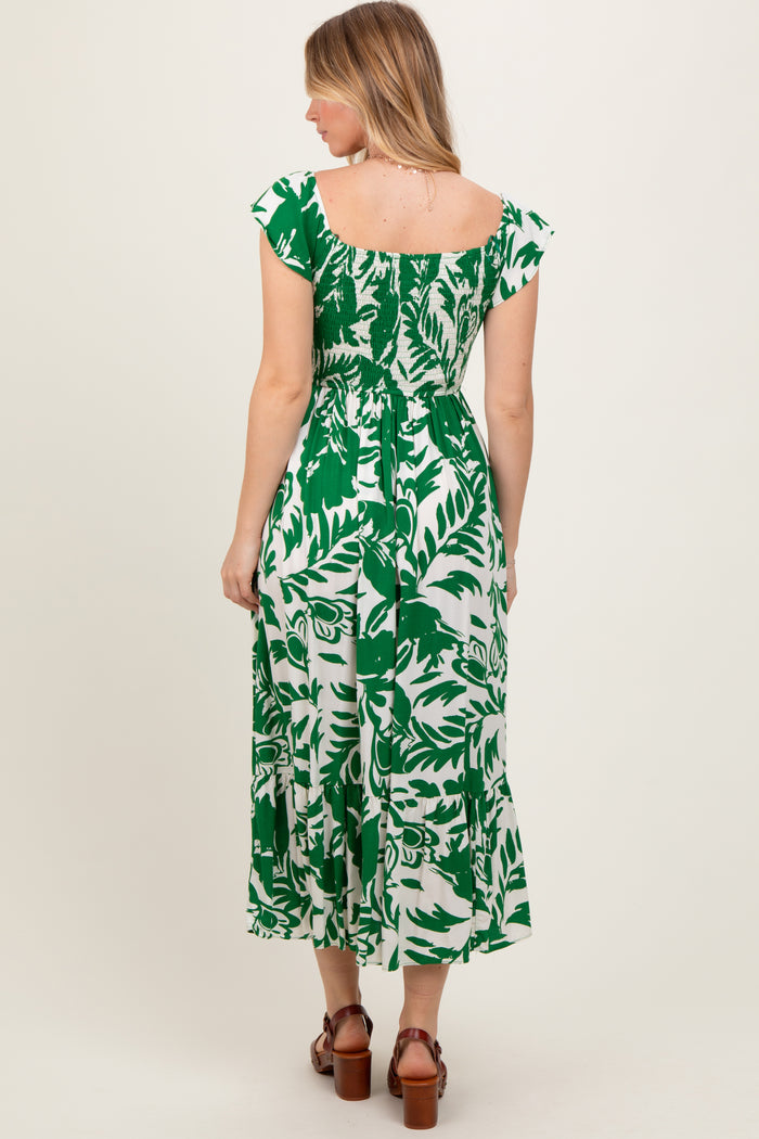 Green Cream Smocked Top Midi Dress