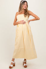 Yellow Striped Sleeveless Maternity Maxi Dress