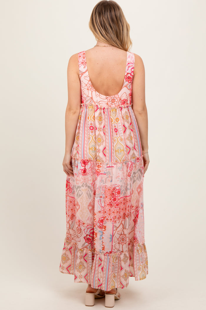 Peach Abstract Printed Maxi Dress