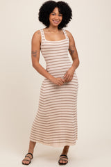 Natural/Mocha Lightweight Rib Fit And Flare Midi Dress
