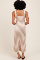 Natural/Mocha Lightweight Rib Fit And Flare Midi Dress