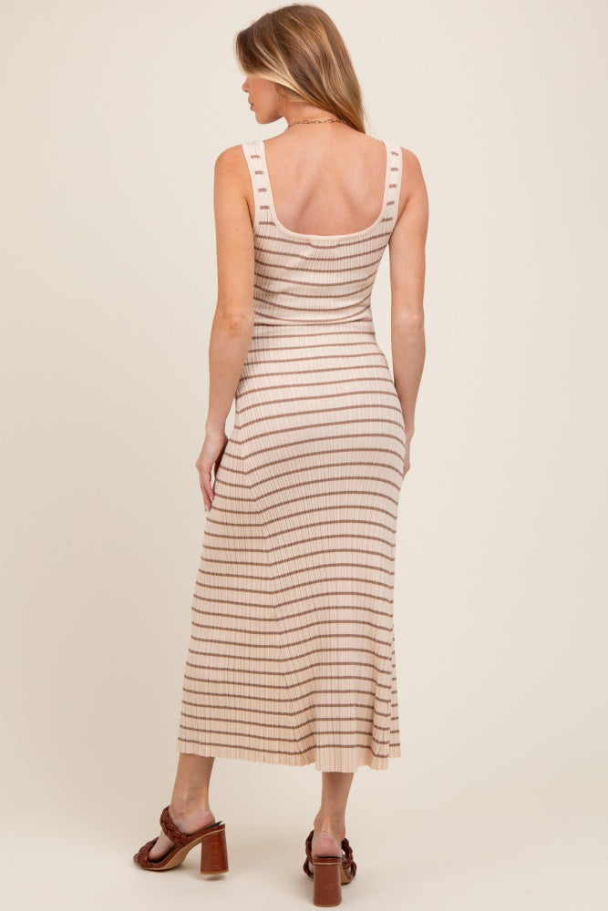 Natural/Mocha Lightweight Rib Fit And Flare Maternity Midi Dress