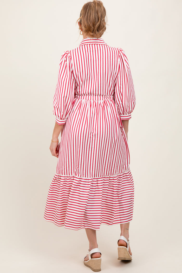 Red Striped Collar Maternity Maxi Dress