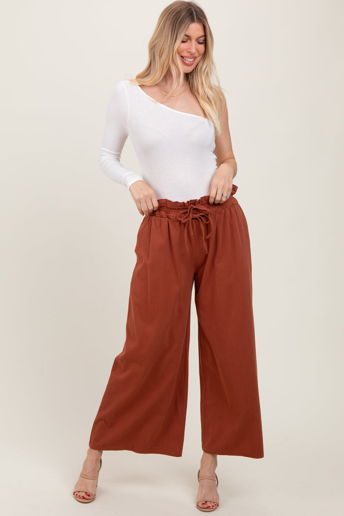 Rust Flowy Cropped Maternity Pant