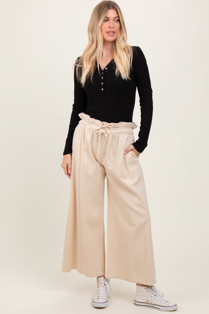Cream Flowy Cropped Maternity Pant