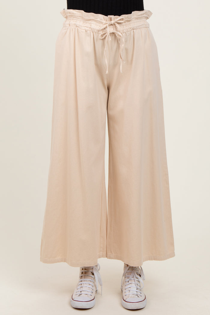Cream Flowy Cropped Pant