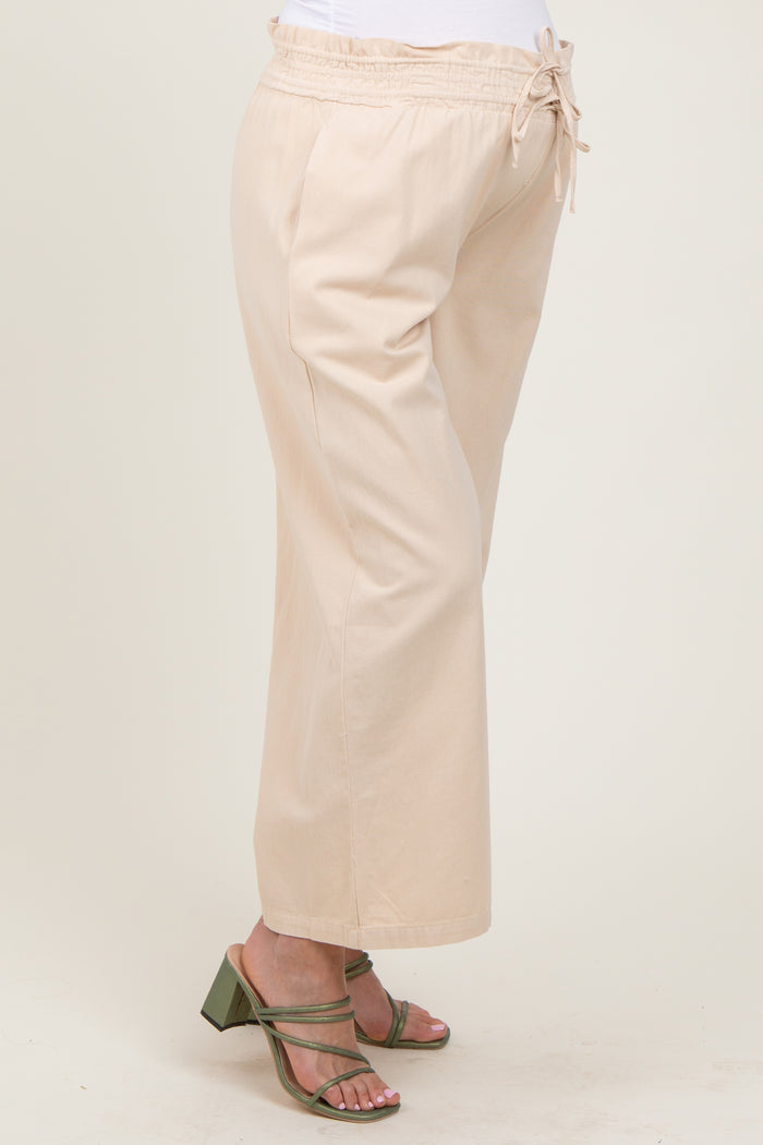 Cream Flowy Cropped Maternity Pant