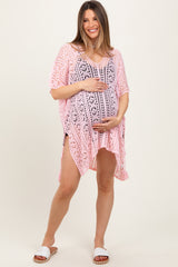 Pink Crochet Knit Maternity Swim Cover Up
