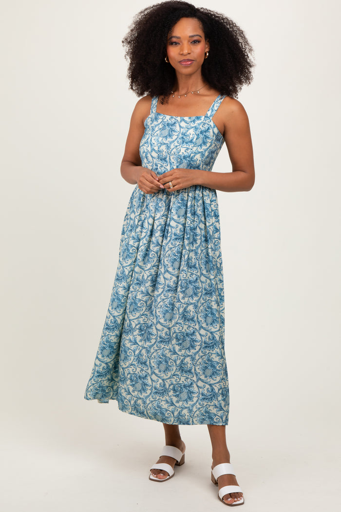 Blue Abstract Print Midi Dress