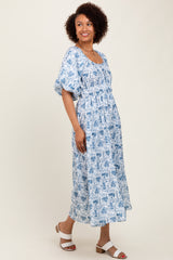 Blue Multi Printed Floral Maxi Dress