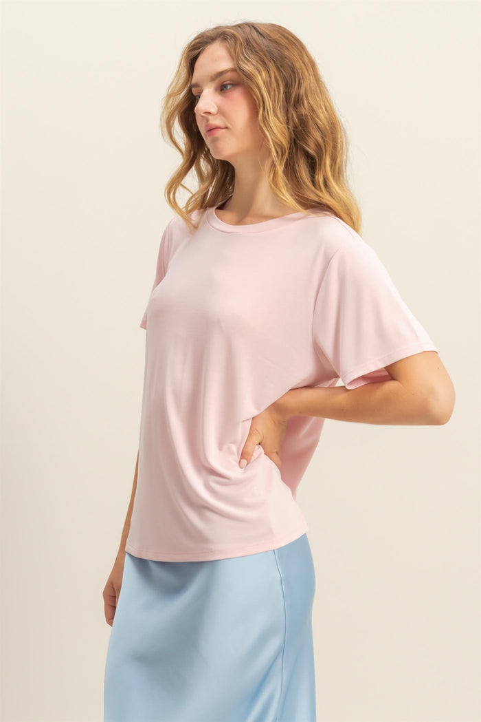 Light Pink Basic Round Neck Short Sleeve T-Shirt