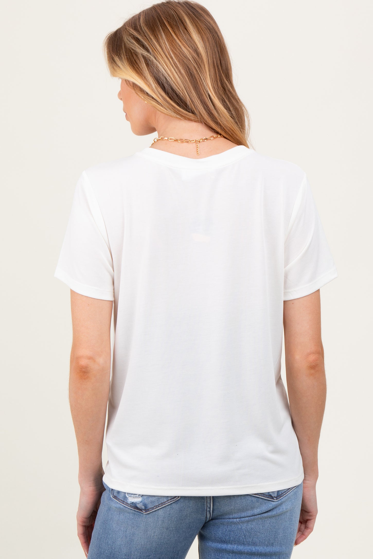 Cream Basic Round Neck Short Sleeve Maternity T-Shirt