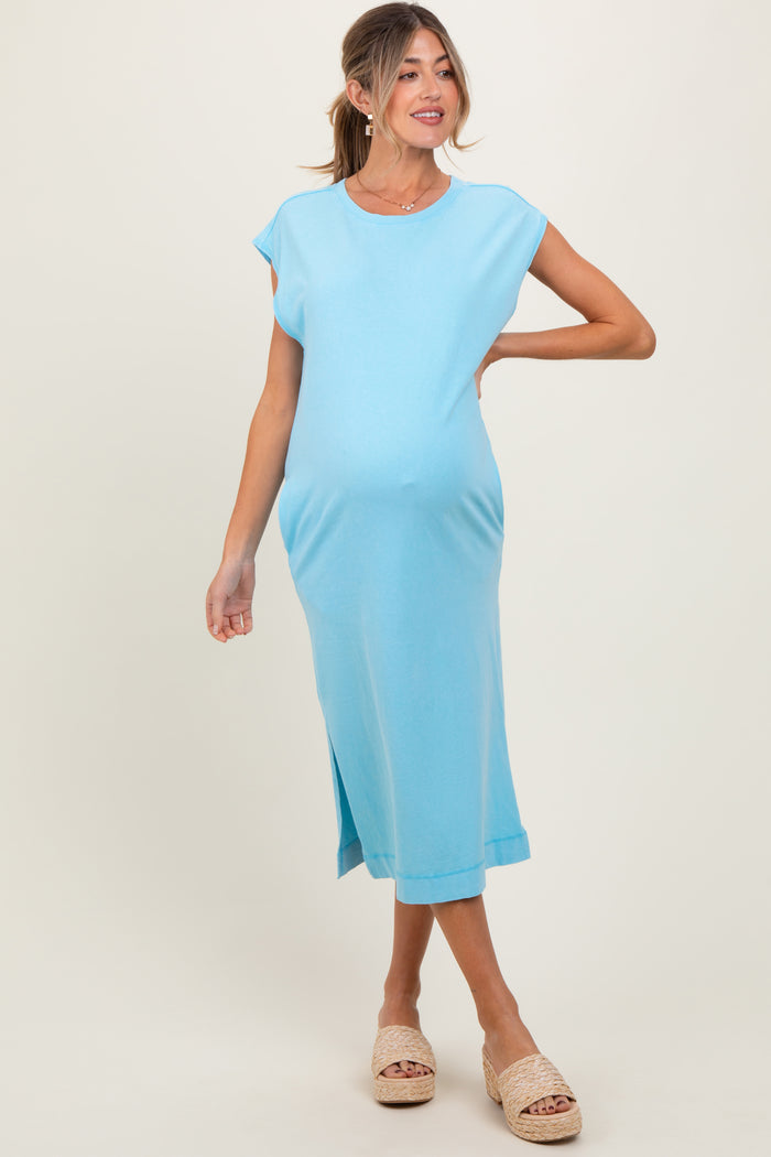 Aqua Casual Sleeveless Pocketed Maternity Midi Dress
