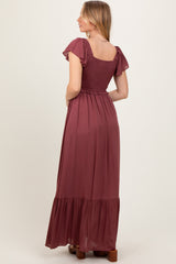 Burgundy Smocked Top Woven Maxi Dress