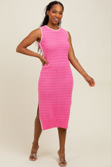 Pink Pointelle Contrast Trim Sweater Maternity Midi Dress