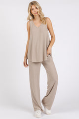 Taupe Rib Knit Tank and Pant Set