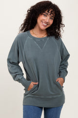 Light Olive Vintage Wash French Terry Maternity Pullover