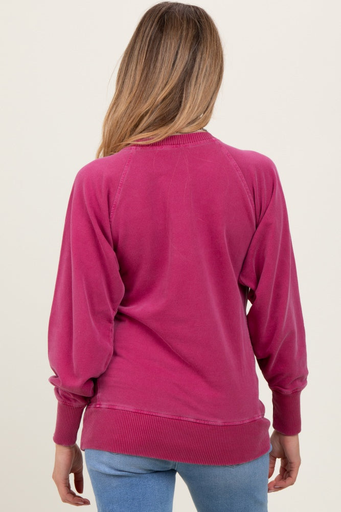 Magenta Vintage Wash French Terry Maternity Pullover