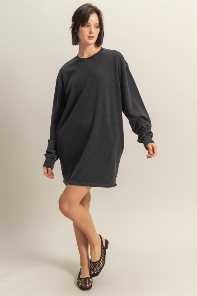 Black Long Sleeve Oversized Sweatshirt Mini Dress