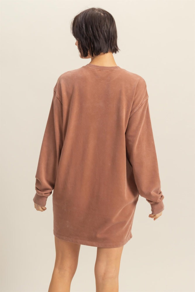 Camel Long Sleeve Oversized Sweatshirt Mini Dress