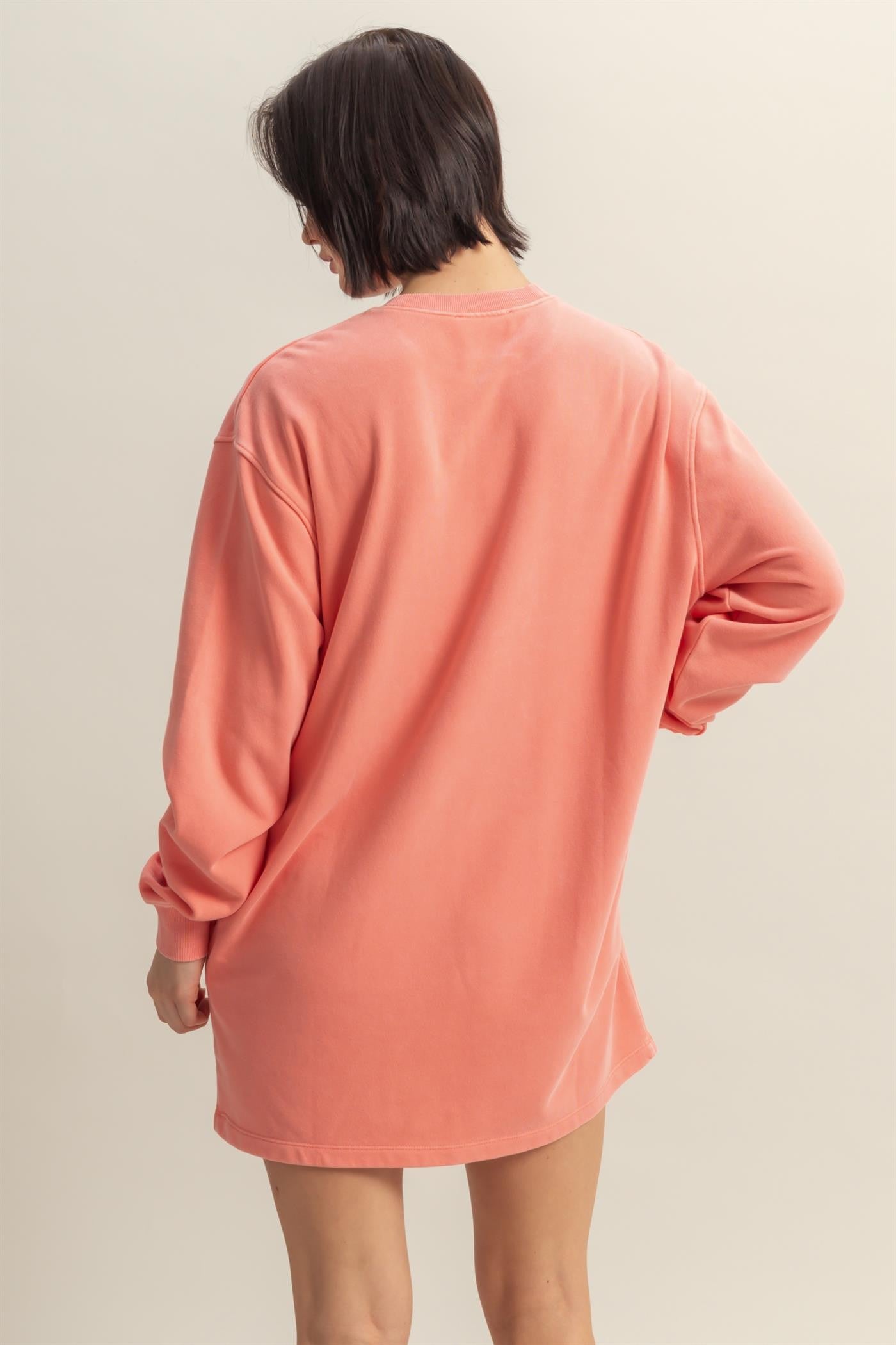 Coral Long Sleeve Oversized Sweatshirt Mini Dress
