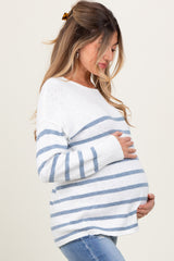 White Blue Striped Maternity Sweater