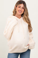 Cream Pullover Knit Hoodie