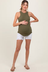 White Distressed Fringe Hem Maternity Jean Shorts