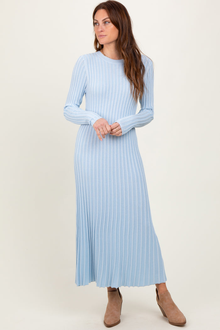 Light Blue Thick Ribbed Knit Maternity Maxi Sweater Dress