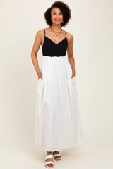 Cream Colorblock Open Tie Back Maternity Maxi Dress