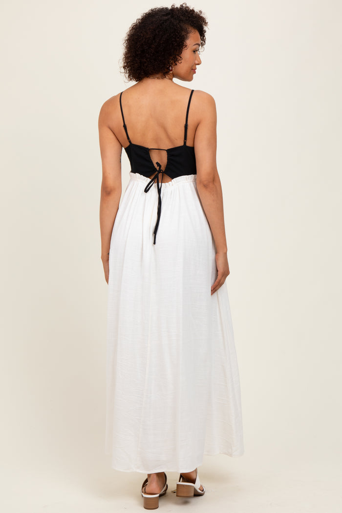 Cream Colorblock Open Tie Back Maxi Dress