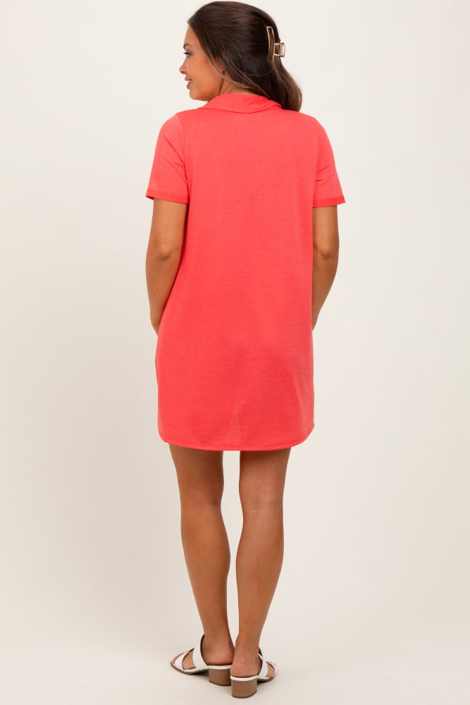 Coral Basic Polo Maternity Dress