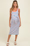 Blue Multi Striped Sleeveless Maternity Midi Dress