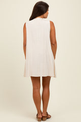Cream Pleated Front Tie Linen Blend Maternity Dress