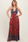 Rust Floral Colorblock Halter Tie Back Maxi Dress