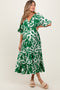 Green Abstract Floral V-Neck Tiered Maternity Midi Dress