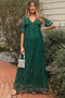 Green Lace Mesh Overlay Maternity Maxi Dress