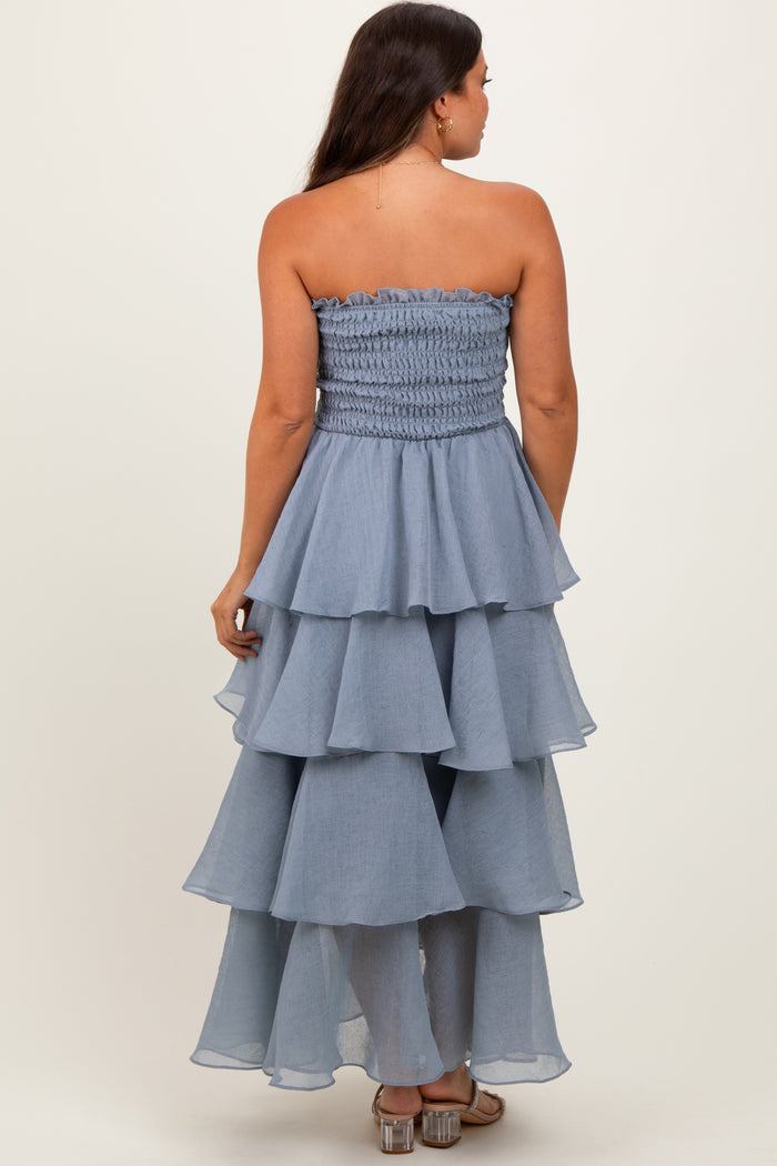 Blue Layered Maternity Maxi Dress