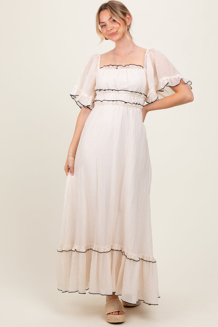 Cream Wide Sleeve Maxi Dress