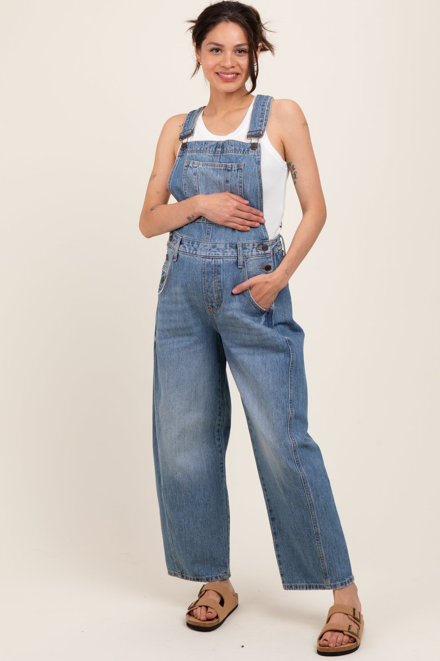 Blue Barrel Leg Maternity Overalls